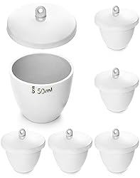 QWORK Lab Porcelain Crucible with Lid, 6 Pack, 50ml