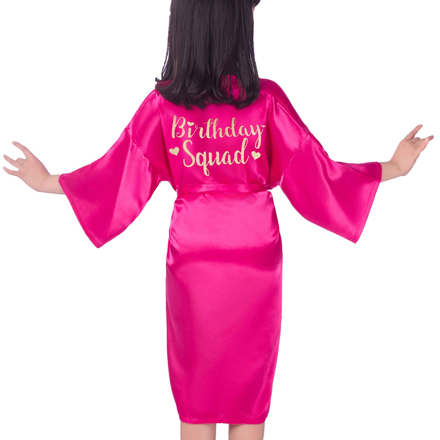Kids Birthday Squad Girl Queen Robes Soft Satin Pure Color Kimono