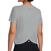 baleaf Women's Athletic Sun Shirts Short Sleeve Running Tops Workout Cropped Split Back UPF 50+ Quick Dry Lightweight