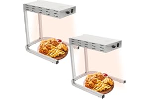 Restlrious French Fry Warmer Commercial Heat Lamp Food Warmer in 16” Height, 2 Pack Free Standing Electric Infrared Heating Dump Station, 500W Stainless Steel Food Warming Light with Stand