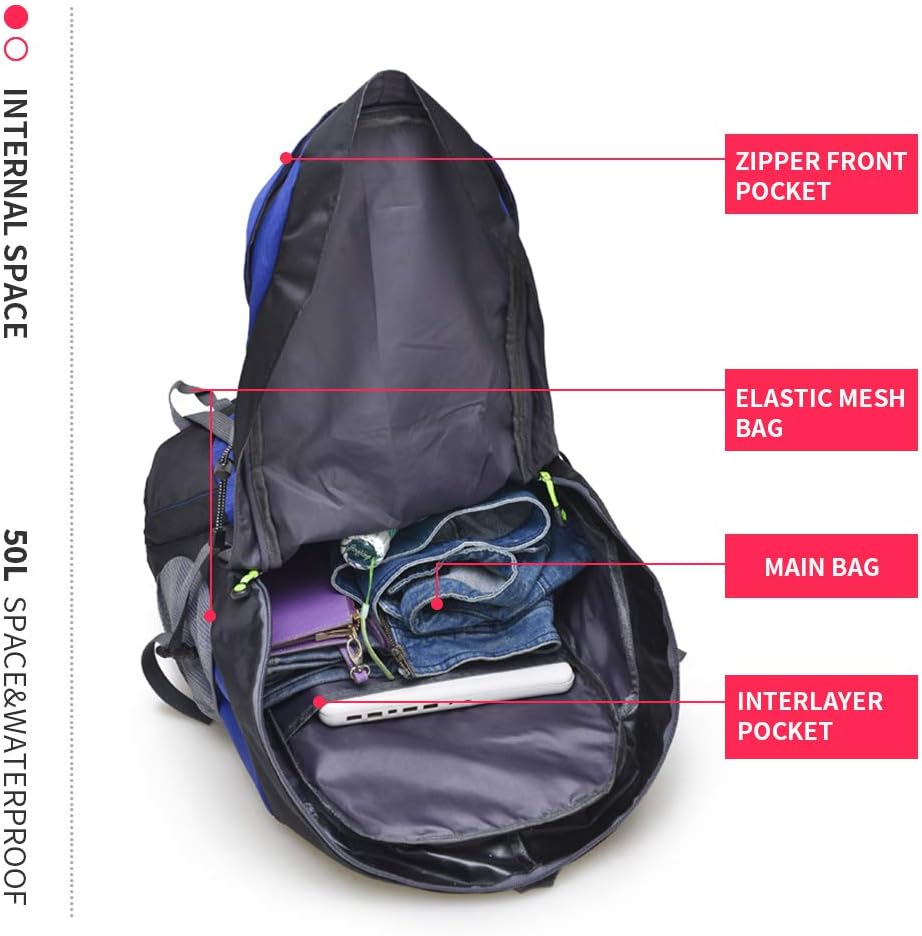 free knight 50L Waterproof Ultra Lightweight Hiking Backpack,Frameless,Outdoor Sport Daypack Travel Bag for Climbing Camping Touring Mountaineering Fishing (Blue) - Image 5