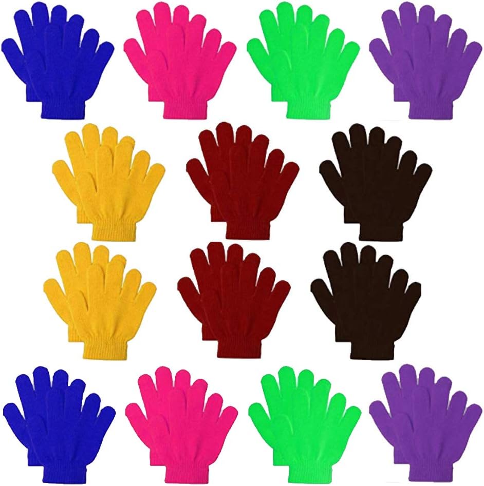 14 Pairs Kids Warm Magic Gloves ，Teens Winter Stretchy Knit Gloves Boys Girls Knit Gloves