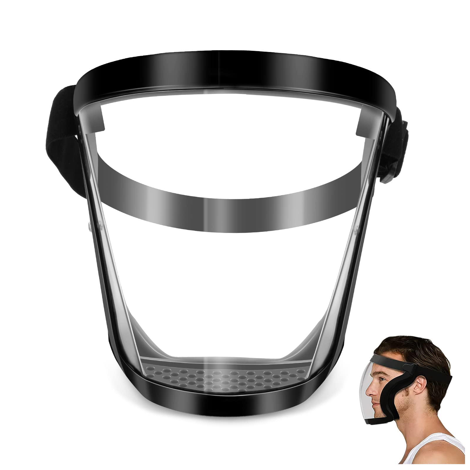 Full Face Shield, Clear Full Face Protective Shield, Reusable Anti-Fog and Anti-Static Transparent Face Mask, Adjustable Breathable Face Mask for Eye and Face Protection, Super Lightweight HD