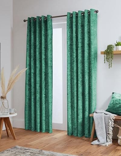 John Aird Emerald Crushed Velvet Eyelet Curtains 66x90 Pair