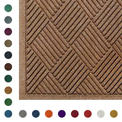 WaterHog Diamond Fashion | Commercial-Grade Entrance Mat - Indoor/Outdoor Quick-Drying, Stain Resistant Door Mat (Medium Brown, 12.2' Length x 6' Width x 3/8" Thick)