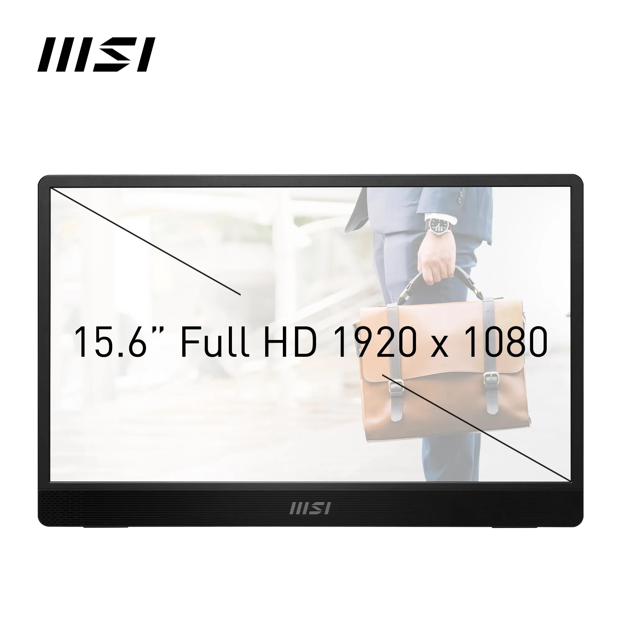 MSI PRO MP161 E2 15.6 Inch Full HD Portable Monitor - 1920 x 1080 IPS Panel, 60Hz, Eye-Friendly Screen (PC, Laptop, Mobile), Speakers, Enhanced Chassis & Kickstand - Mini-HDMI 2.0b, 2 x USB Type-C