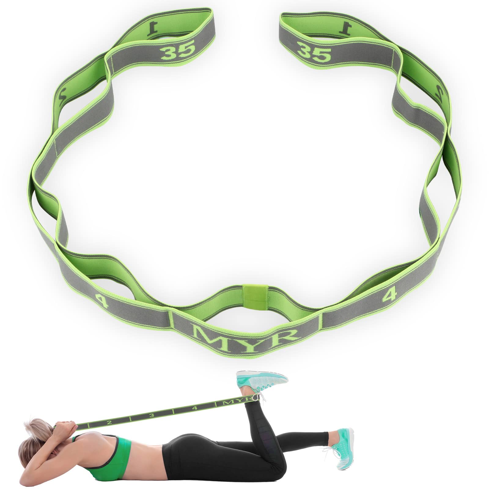 CLOPAE Yoga Stretching Band, Fitness Bands, Yoga Stretch Strap with 9 Loops, Highly Elastic Gymnastics Band, Upgrade Extend Yoga Stretching Strap (Green)