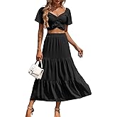 DRESSTELLS Women's 2 Piece Outfits, Floral Top Skirt Set, Long Spring Easter Vacation Beach Sets