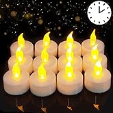 Tea Lights with Timer, 6 Hours on and 18 Hours Off in 24 Hours Cycle Automatically,12 Pack Flickering Battery Flameless LED Tea Lights Candles Timer in Warm Yellow for Home Decorations