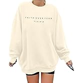 FRYAID Christian Sweatshirt Women Faith Over Fear Christian Religious Sayings Pullover Shirt Letter Print Long Sleeve Tops