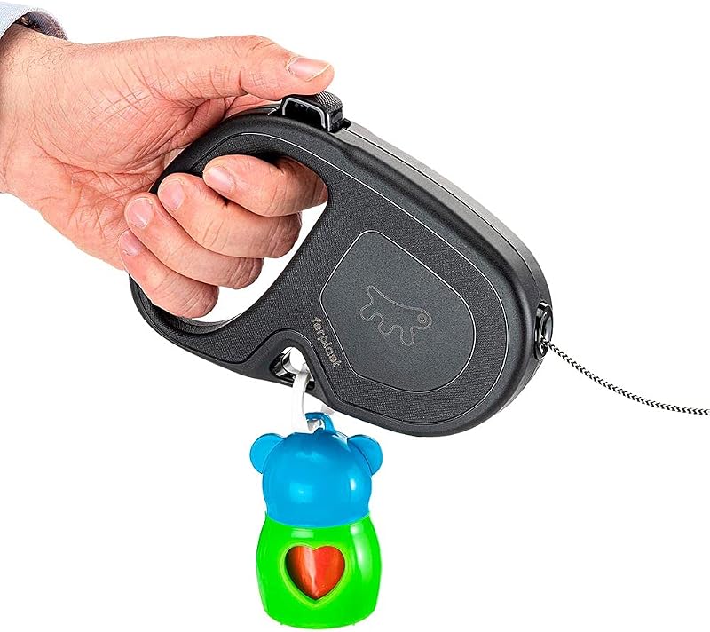 Laisse Chien Enrouleur FLIPPY ONE, Laisse pour Grands Chiens jusqu'à 35 Kg. Cordon Extensible max 5 m. Bouton de verrouillage et de déverrouillage unique, noir