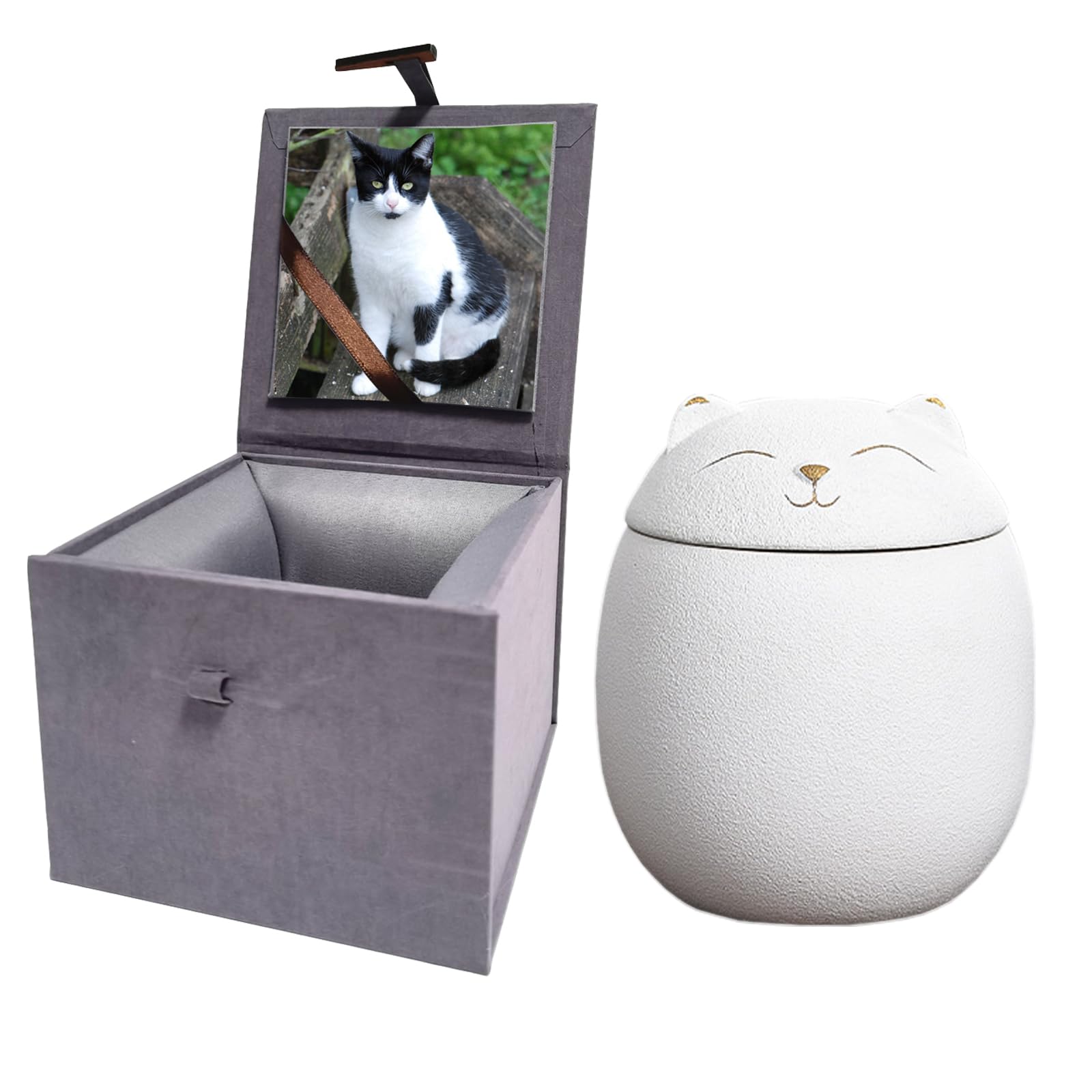 Matte Ceramic Cat Ashes Urn - Handicrafted Keepsake Memorial Gift, White, L