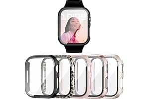5 Pack Case for Apple Watch Series 7 45mm with Tempered Glass Screen Protector, Haojavo Full Hard Ultra-Thin Scratch Resistan