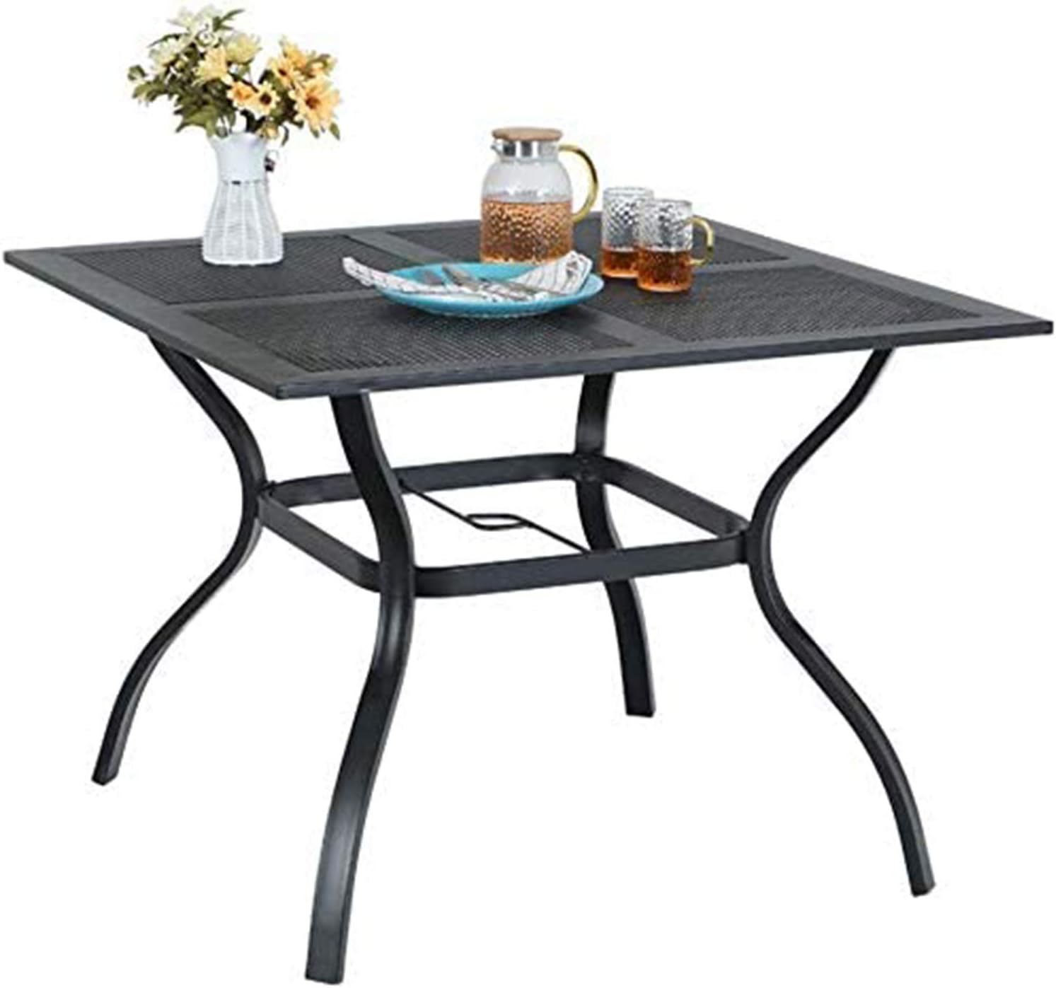 Emerit Outdoor Metal Patio Table Bistro Dining Table With Umbrella Hole 37x37 Black Patio Lawn Garden Patio Furniture Accessories
