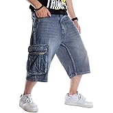 Kinghua Baggy Jean Shorts for Men Casual Loose Fit Hip Hop Skateboard Denim Shorts