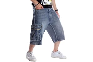 Kinghua Baggy Jean Shorts for Men Casual Loose Fit Hip Hop Skateboard Denim Shorts