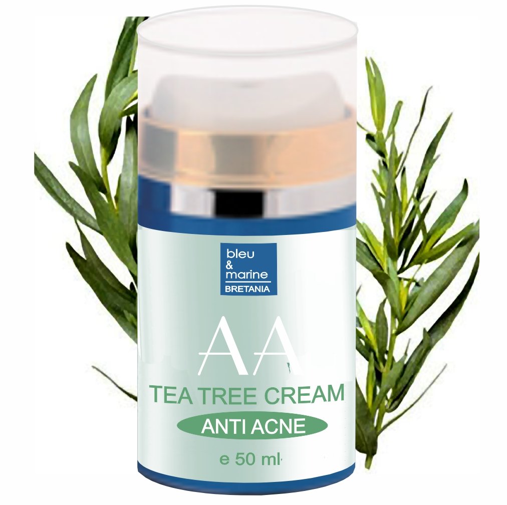 Bleu & Marine Bretania Tea Tree Anti-Pimple Moisturizer | Unisex | 100% Natural | Tea Tree Oil & Aloe Vera | 5hr Result | Paraben Free, 50ml Pack