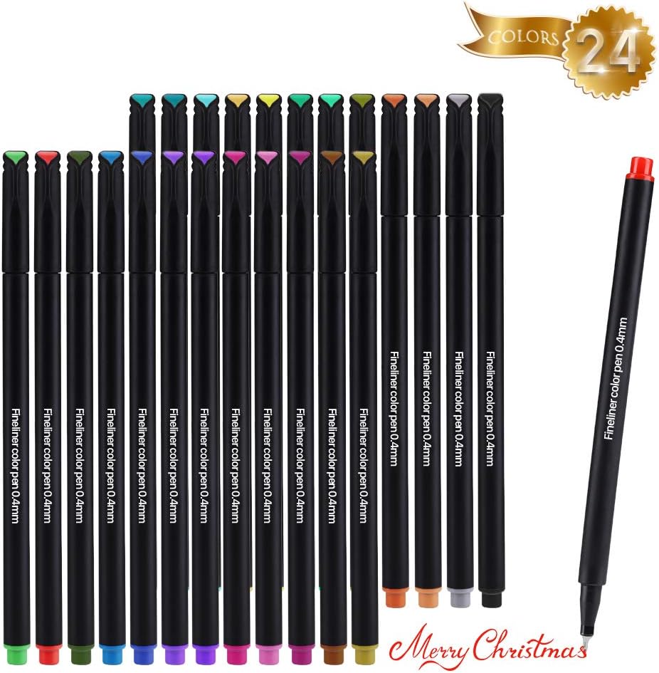 DazSpirit Coloured Fineliner Colouring Pen, DazSpirit 0.4mm Fine Bullet Color Pen Set for Writing Drawing Journal Watercolor architects Sketching Manga Bullet Painting Coloring Book - 24 Colors