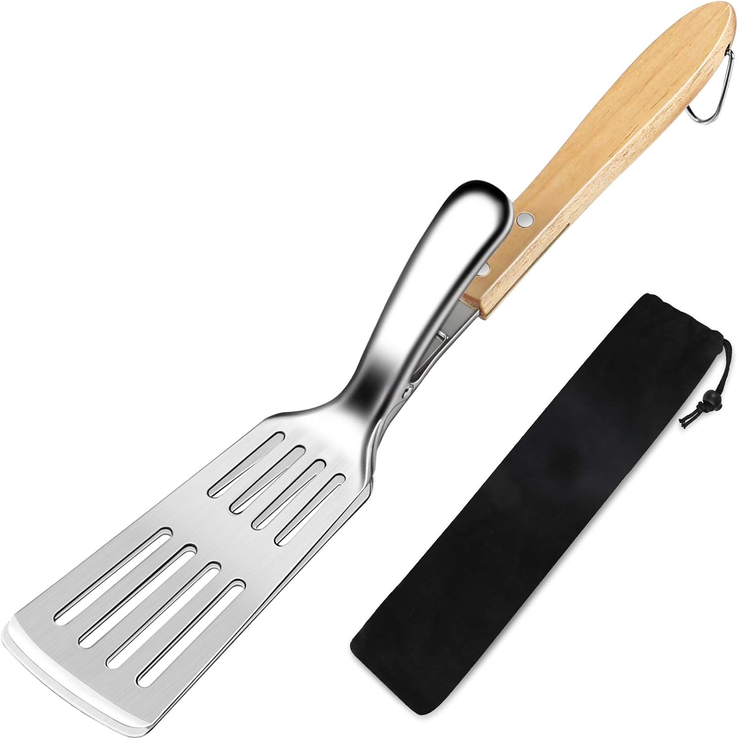 MOSFiATA 2 in 1 BBQ Spatula Tongs Stainless Steel Slotted Grilling Spatula Turner Heavy Duty