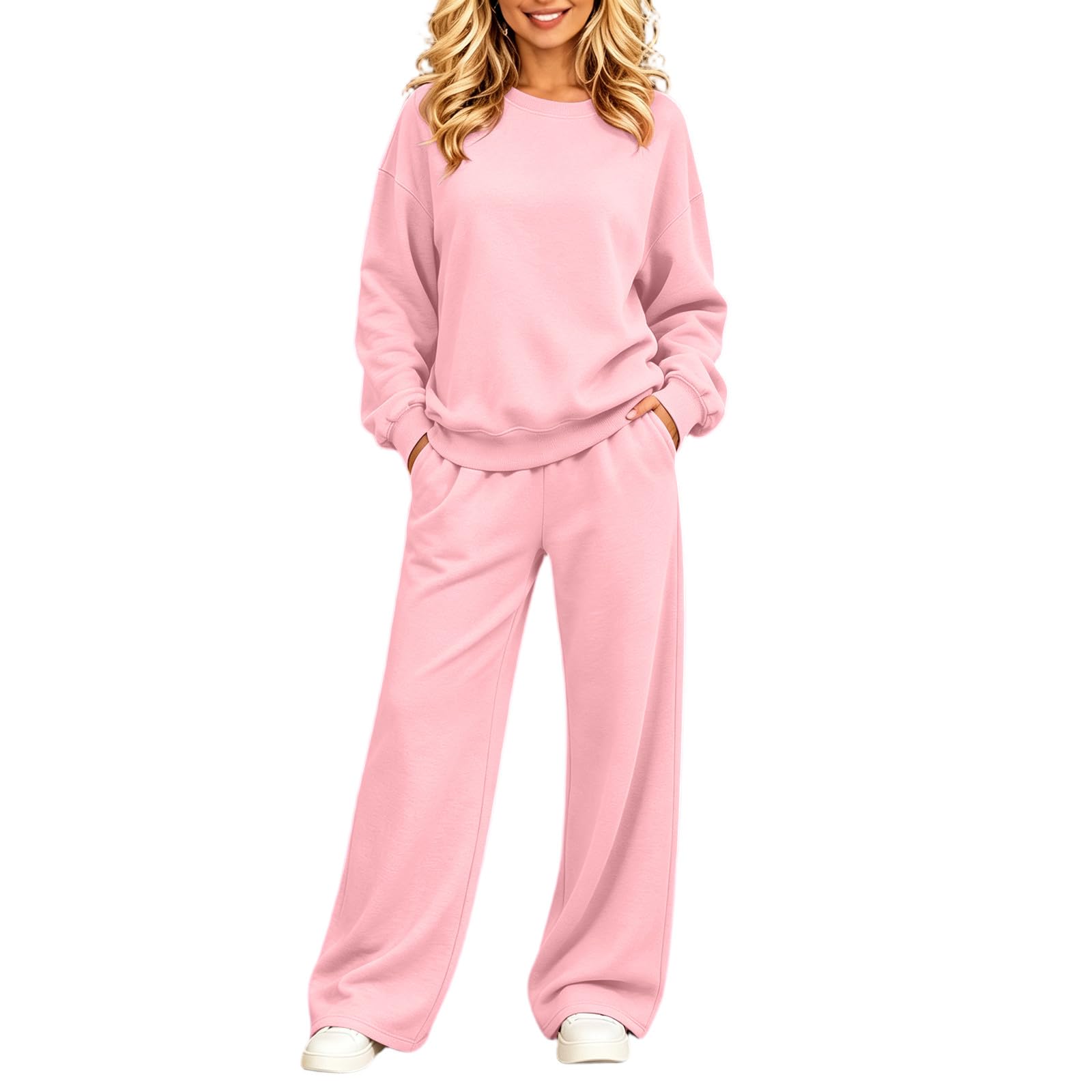 ASUIU Women's Matching Sweatsuit Sets Crewneck Sweatshirt and Pants Set | Womens Matching Sweat Set Wide Leg Sweatpants Long Sleeve Crewneck Tracksuit Set De Viaje Para Mujer