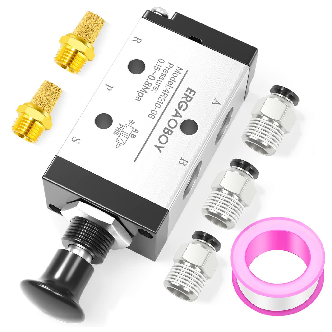 ERGAOBOY 5 Way 2 Position Air Hand Lever Operated Valve, 1/4" BSP Pneumatic Solenoid Valve Manual Control Push-Pull (4R210-08 Valve)