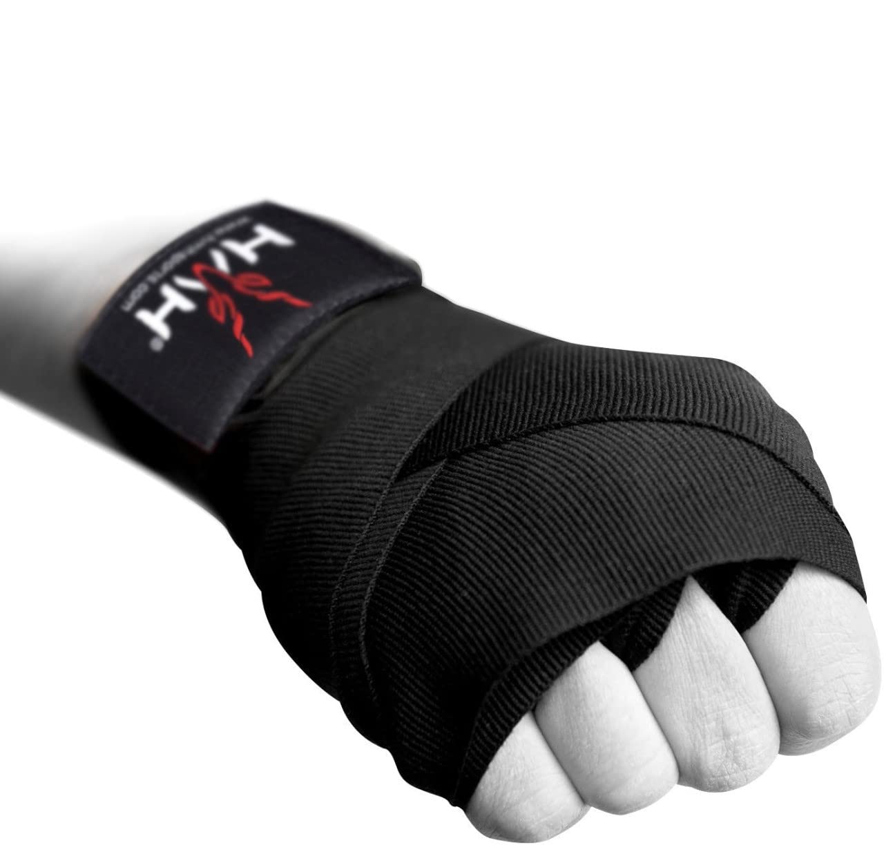 HMH Sports Boxing Hand Wraps for Men And Women And Kids - Cotton Hand wraps with Hook & Loop Strap & Thumb Loop -Elasticated Bandages Wrist Support tape (Black, 4.5M (Adult))