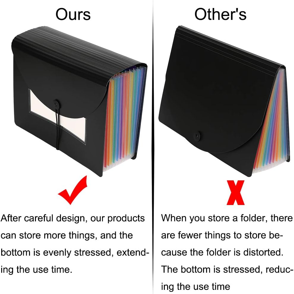 Expanding File Folder Accordian File Organizer with Cover/Portable A4 Letter Size Filing Box, Accordion Bill Paper Document Receipt Organizer High Capacity Plastic Bag with Colored Tab (12 Pockets) : Office Products