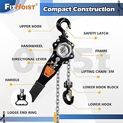 FITHOIST 1 Ton Chain Hoist 2200LBS Capacity 10Ft