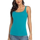 V FOR CITY Women's Cotton Tank Top with Shelf Bra Adjustable Wider Strap Camisole Basic Cami Tanks