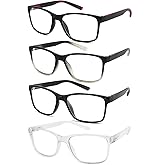 Blue Light Blocking Reading Glasses for Men,4 Pack Stylish Computer 1.5 Readers with Spring Hinges,Anti Glare/Eye Strain Filter UV Ray Magnigying Reader Eyeglasses,+1.50 Magnification Strength