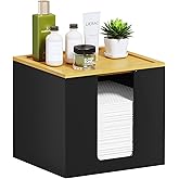 VITVITI Disposable Face Towel Holder Containers, Metal Iron Facial Clean Towels Box for XL Clean Skin Club, Large Capacity With Bamboo Lid for Bathroom, Black
