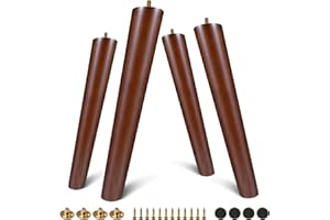 FoDau770 Brown Rubber Wood Furniture Legs 16 Inches, Slant Tapered Wood Feet Mid Century Sofa Legs Set of 4, 5/16" UNC Furniture Feet Replacement Parts for Cabinet Couch Dresser Chair Ottoman Table