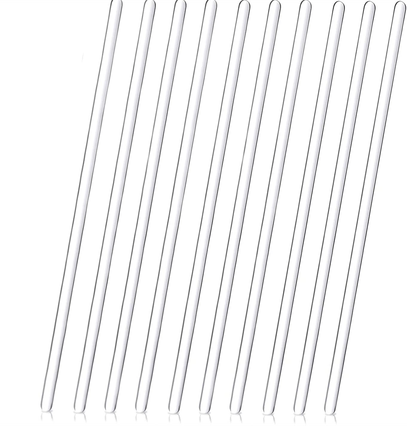 Voarge 10Pcs Glass Stirring Rod with Both Ends Round, 8Inch Glass Mixing Tools for Science, Lab, Kitchen, Experiment and Stir Hot Cold Beverages Cocktails Drinks