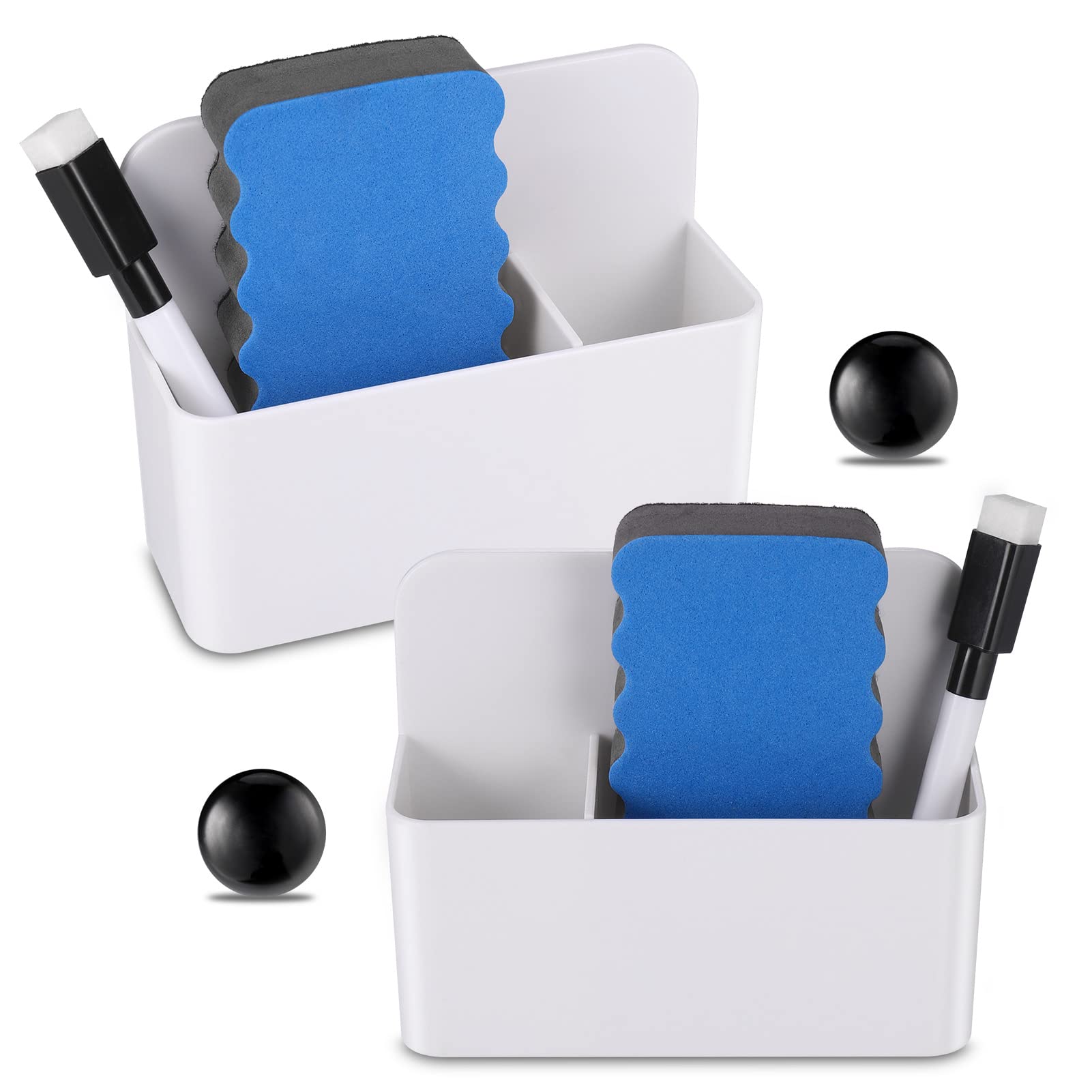 Zocipro 2Pcs Magnetic Pen Holder with 2 Magnetic Whiteboard Erasers, 2 Markers and 2 Magnetic Nail, Magnetic Whiteboard Pen Holder Organizer for Whiteboards Fridge School Locker Office