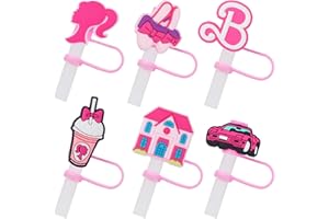 BULKITEM 6Pcs Silicone Straw Tips Cover for Stanley Cup with Handle, 10 mm Reusable Cute Hot Pink Straw Covers Cap for 30oz 40oz Tumbler, Dust Proof Plugs Straw Tips for Kids Pink Party Favors (6 Patterns)