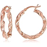 Sterling Silver High Polished Lightweight Twist Round 25mm Hoop Earrings