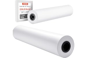 VEVOR Wide Format Paper, 24 in x 300 ft Plotter Roll, 2 Rolls CAD Bond Rolls with 2 in Core, 20 LB Bond Paper Rolls, Ideal fo