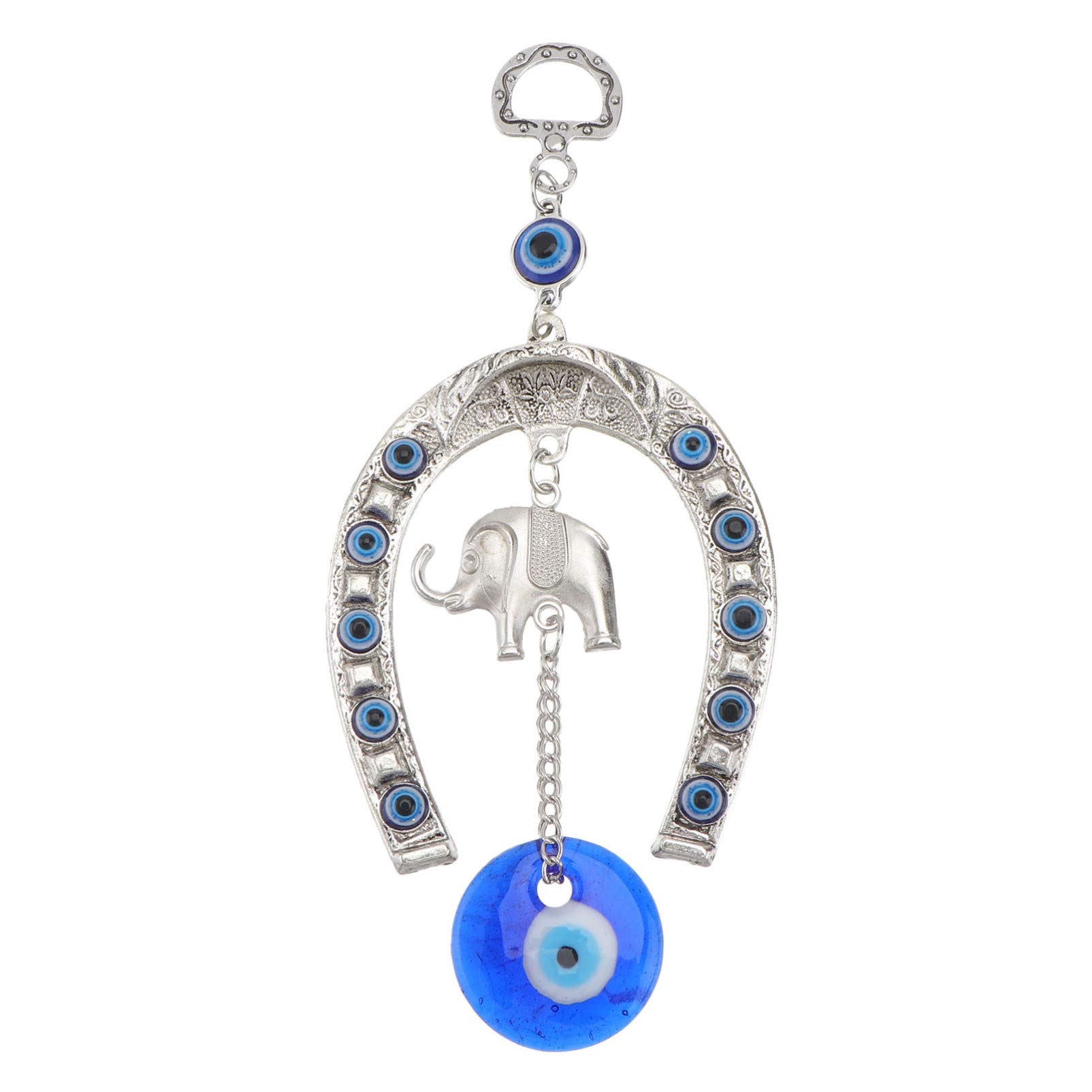 Vosarea Turkish Blue Evil Eye Blessing Ornaments Lucky Elephant Car Charm Horseshoe Metal Hanging Pendant Decorations for Men Women Bag Key