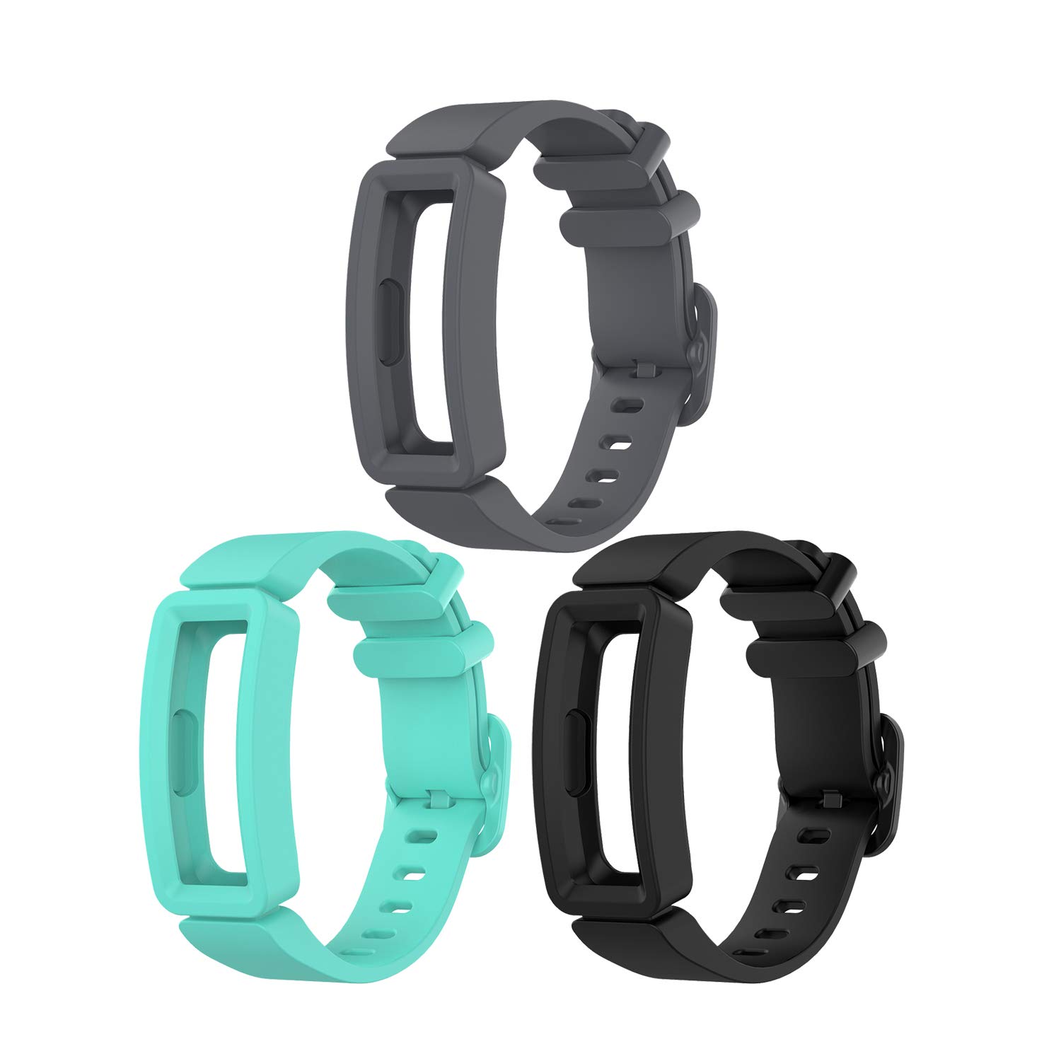 Tencloud Replacement Straps Compatible with Fitbit Ace 2 Strap, Soft Silicone Flexible Wristbands Arm Band for Inspire 2/Inspire HR/Inspire/Ace 2 Activity Tracker (Black+Teal+Grey)