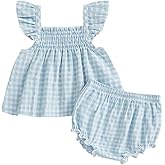 GGBNOMER Baby Girl Summer Clothes Plaid Fly Sleeve Ruffle Tops Dress Shorts Set Toddler Girl Outfit 3 6 12 18 24 Months