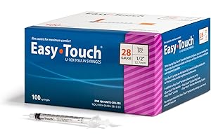 EASY TOUCH EasyTouch U-100 Insulin Syringe with Needle, 28G 1cc 1/2-Inch (12.7mm), Box of 100