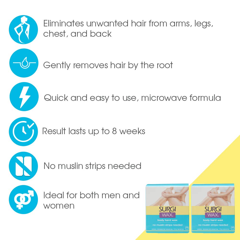 Surgi-wax Microwave Hair Removal Hard Wax for Body, 4-Ounce Boxes (Pack of 2)