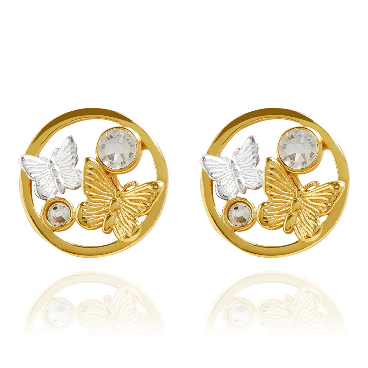 Annie Oak Womens 925 Silver 18k Gold Circle Butterfly Stud Earrings