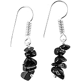 NJCRAFT Gemstone Chips Dangling Earrings, Stone 2-3 MM, Silver Plated, Handmade Jewelry, Chakra Healing Crystals, Polished Nuggets Stones, Women Earrings, Gemstone Jewellry