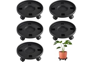 Tulpeed Rolling Plant Stand with Wheels 5 Pack 12 Inch Plant Caddy with Wheels Heavy Duty Plant Dolly Roller Base with Wheels Round Flower Pot Rack Holder Planter Trolley Tray, Black