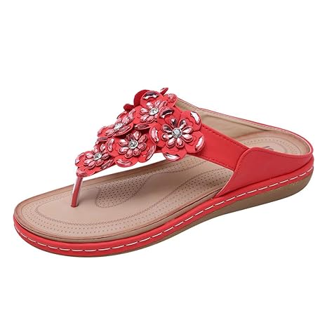 LILIHOT Damen Frühling und Sommer Strand Schuhe Boho Sandalen Blumen Strass große Schuhe Bequeme Freizeitschuhe Mode Rom Flac
