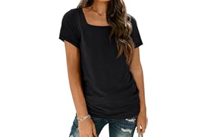 AUTOMET Womens Tops Casual Spring Summer Tshirts 2024 Short Sleeve Square Neck Basic Tee Outfits