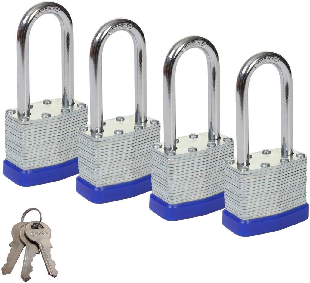 SEPOX® 4Pack Heavy Duty Padlock Keyed Alike, 40MM Laminated Steel Lock Body, 60MM Extra Long Shackle