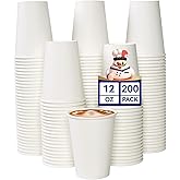 JOLLY CHEF 200 Count 12 oz Coffee Cups, Leak-Proof White Paper Cups for Coffee, Water, Juice, or Tea, Suitable for Party, Picnic, Travel, and Events