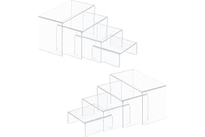 Famyards 8 Pcs Acrylic Risers(6", 5", 4", 3"), Clear Rectangular Retail Showcase Collectibles Display Shelf, Desktop Acrylic Display Stand Riser for Amiibo Funko Pop Figures Cupcake Dessert